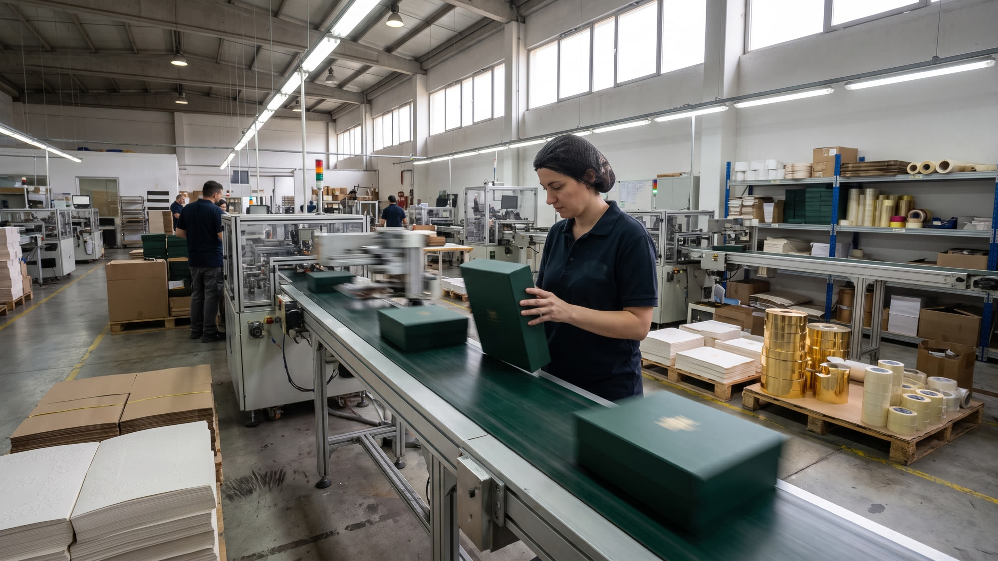 Offset press line and foil roll storage on the production floor