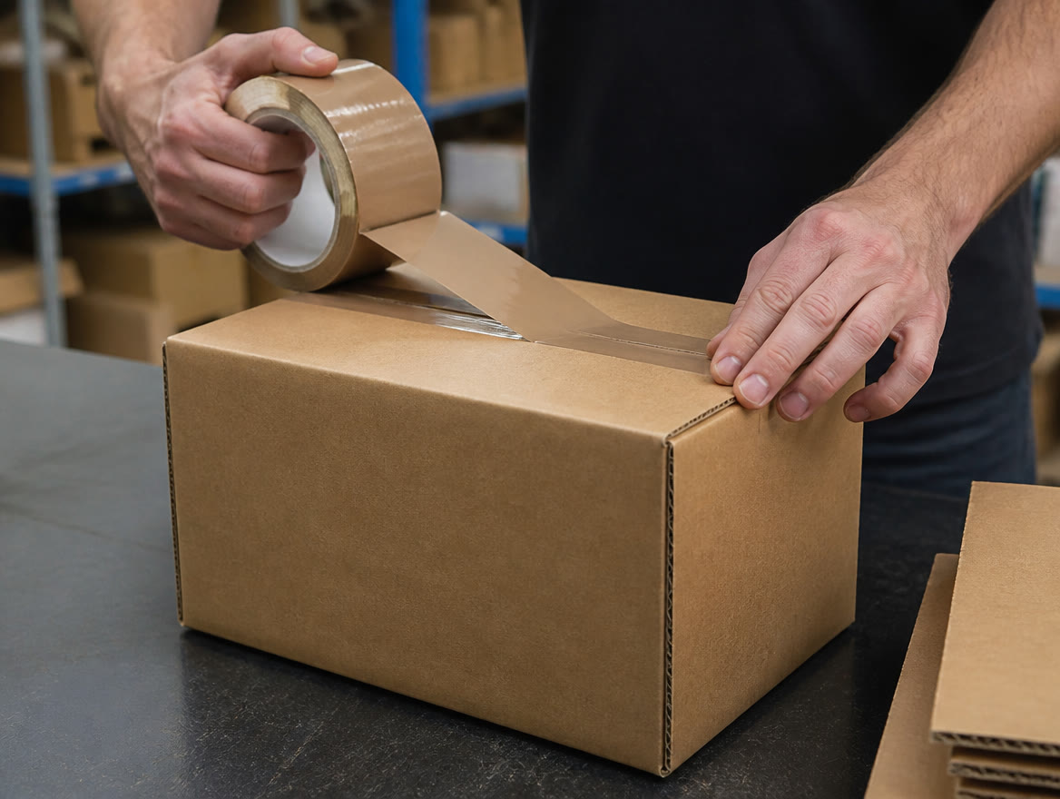 Sealing a corrugated shipping box with packing tape