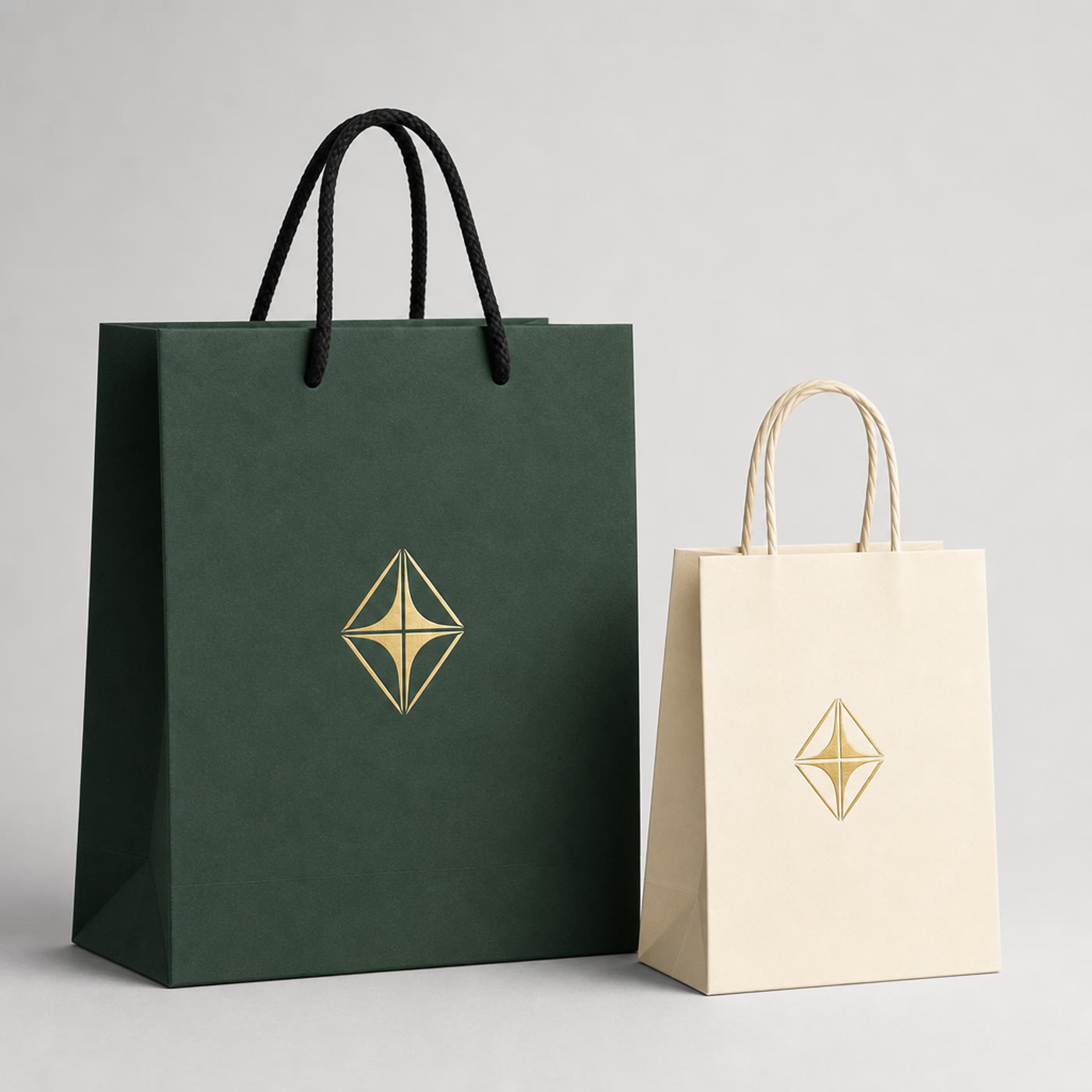Printed paper bags with rope and twisted-paper handles
