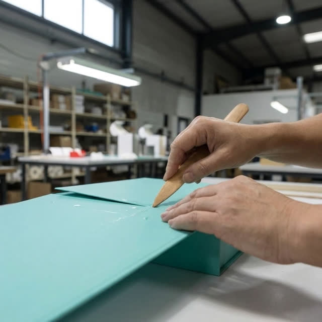 Lid and base rigid presentation box, hand-wrapped