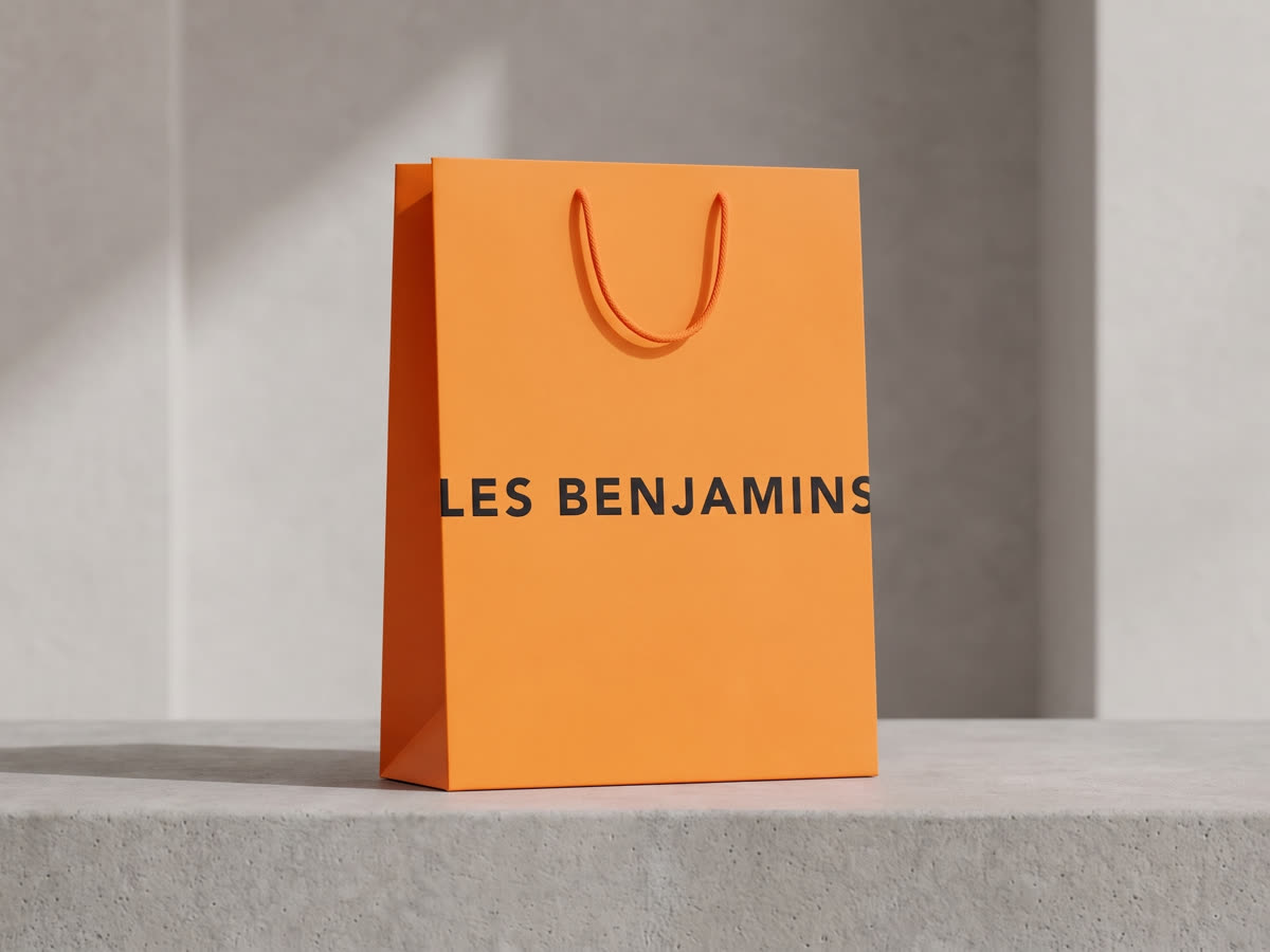 Rope-handled paper carrier bag, printed logo