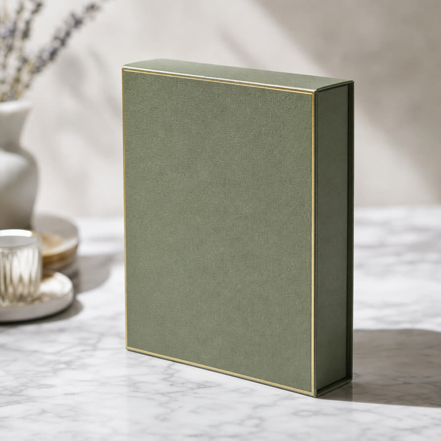 Sage-green magnetic-closure cosmetics box