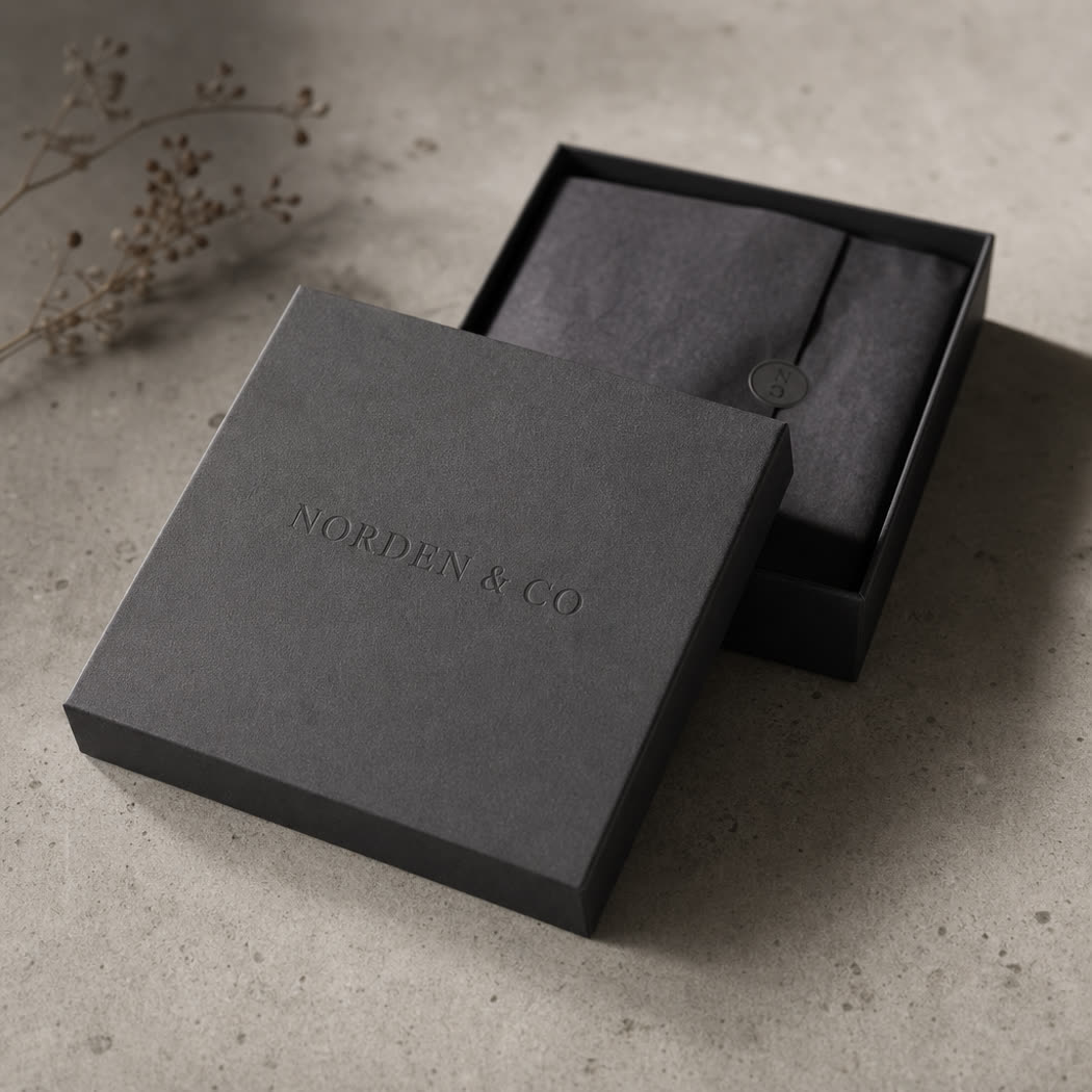 Lid and base rigid box for a fashion accessory, charcoal grey
