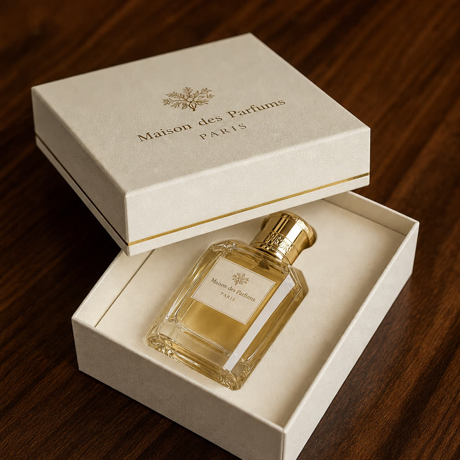 Lid and base rigid perfume box with bottle nested inside
